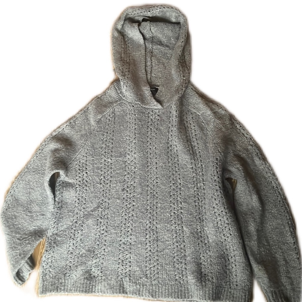 Ann Taylor sweater with hoodie Petite SP grey acrylic cropped